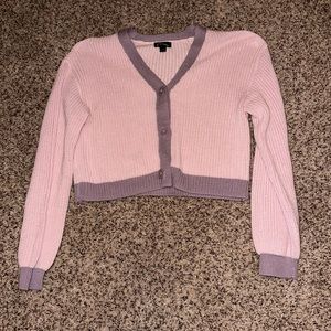 Pink Knit Cropped Cardigan Sweater with Lavender Detailing - Art Class Large (L)